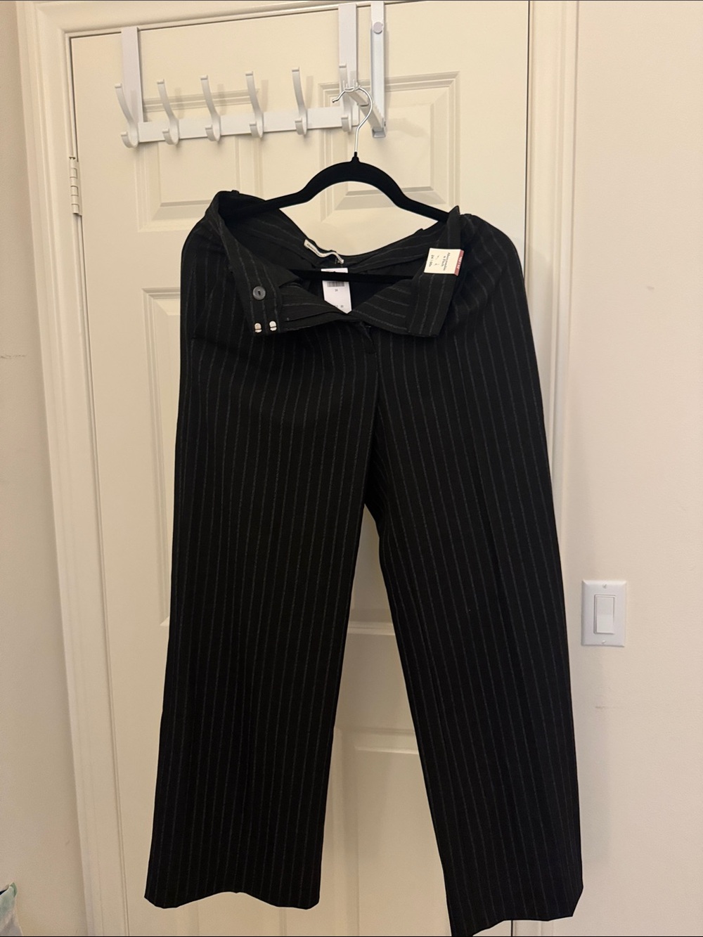 Abercrombie & Fitch Wide-Leg Pinstripe Dress Pants - Black